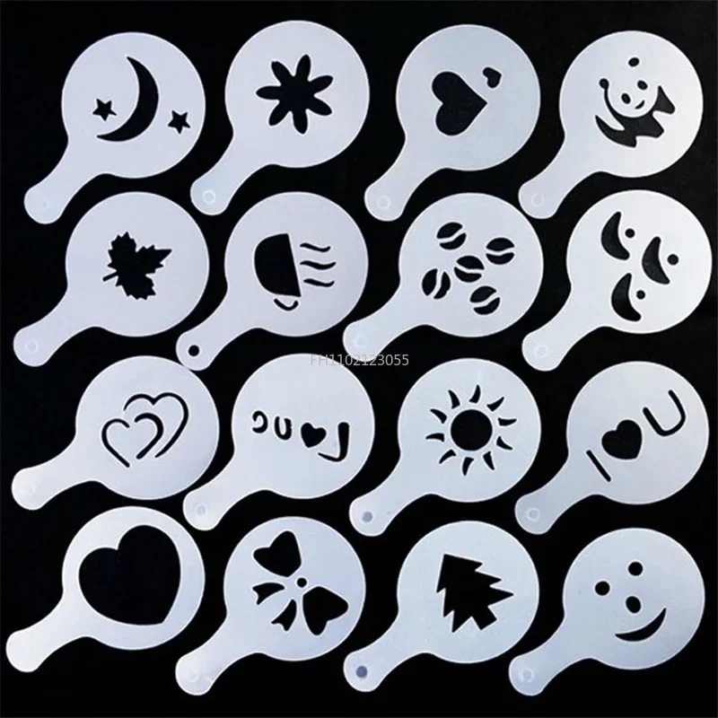16pcs Fancy Coffee Printing Template Kitchen Tools Kitchenware Coffee Spray Template Kitchen Gadgets Creative Kitchen Accessorie