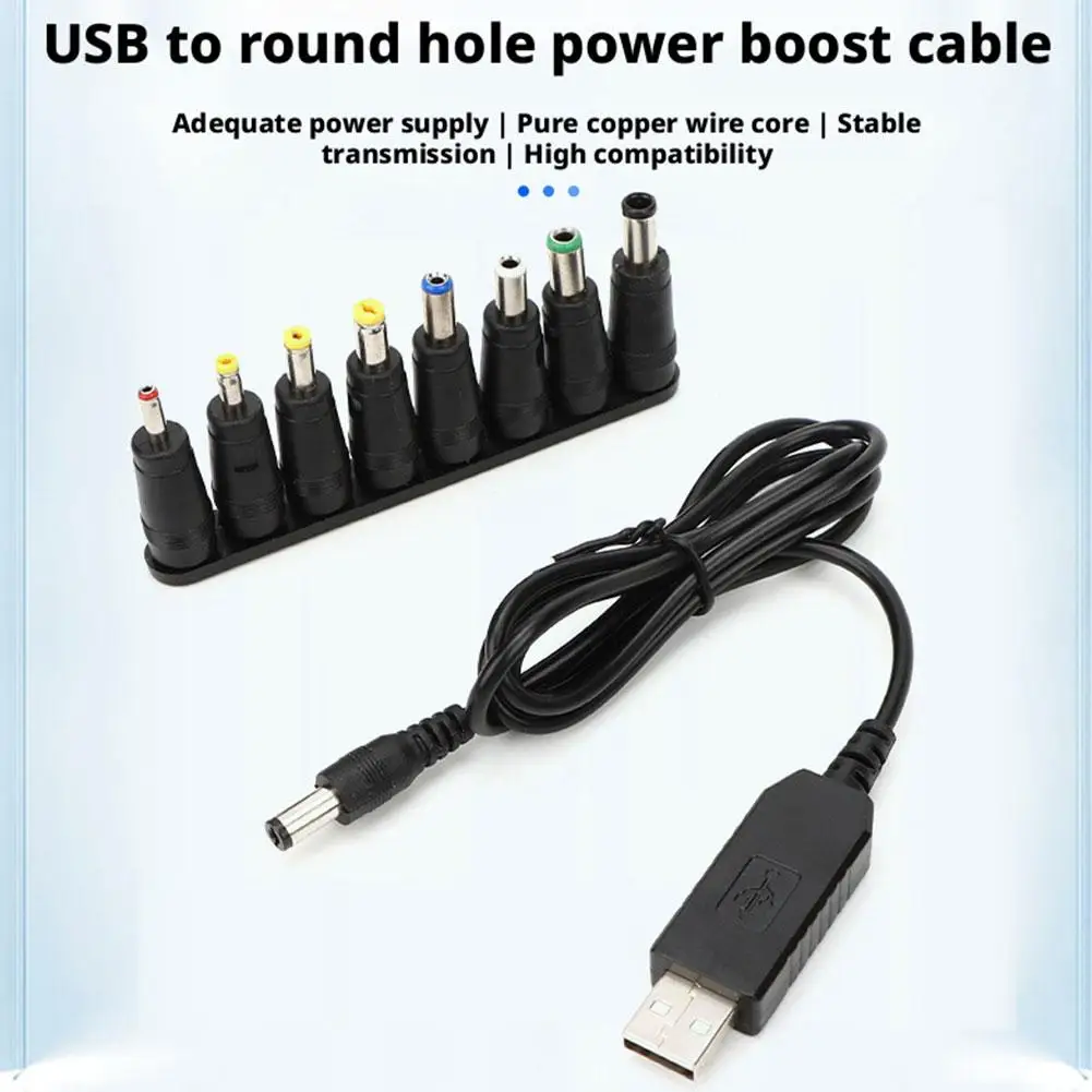 USB-DC 전원 케이블 5V 9V 12V 변환기(8개 교체 가능 팁 포함) 라우터, 모뎀, 스피커, 팬용 LED 충전 표시등