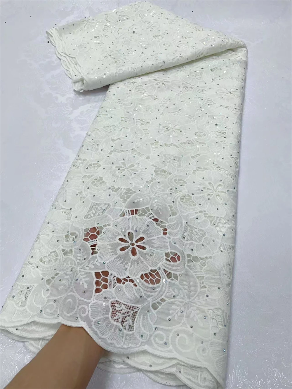 

2023Late High Quality African Nigerian Tulle Lace Fabric For Sewing Wedding Embroidery Dress Cotton Party Guipure 5Yard