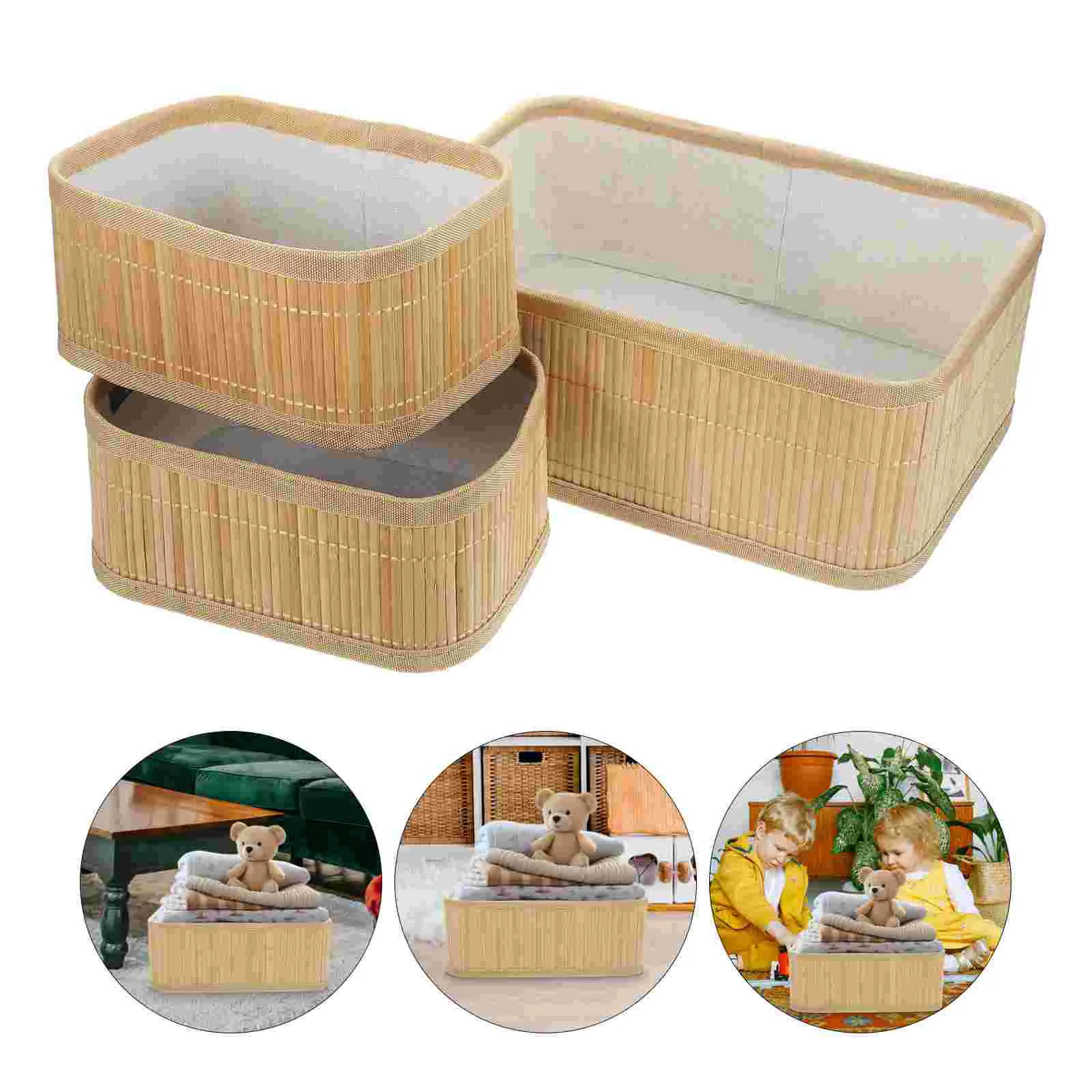 

3pcs Bamboo Weaving Basket Storage Basket Home Basket Multi-purposes Basket