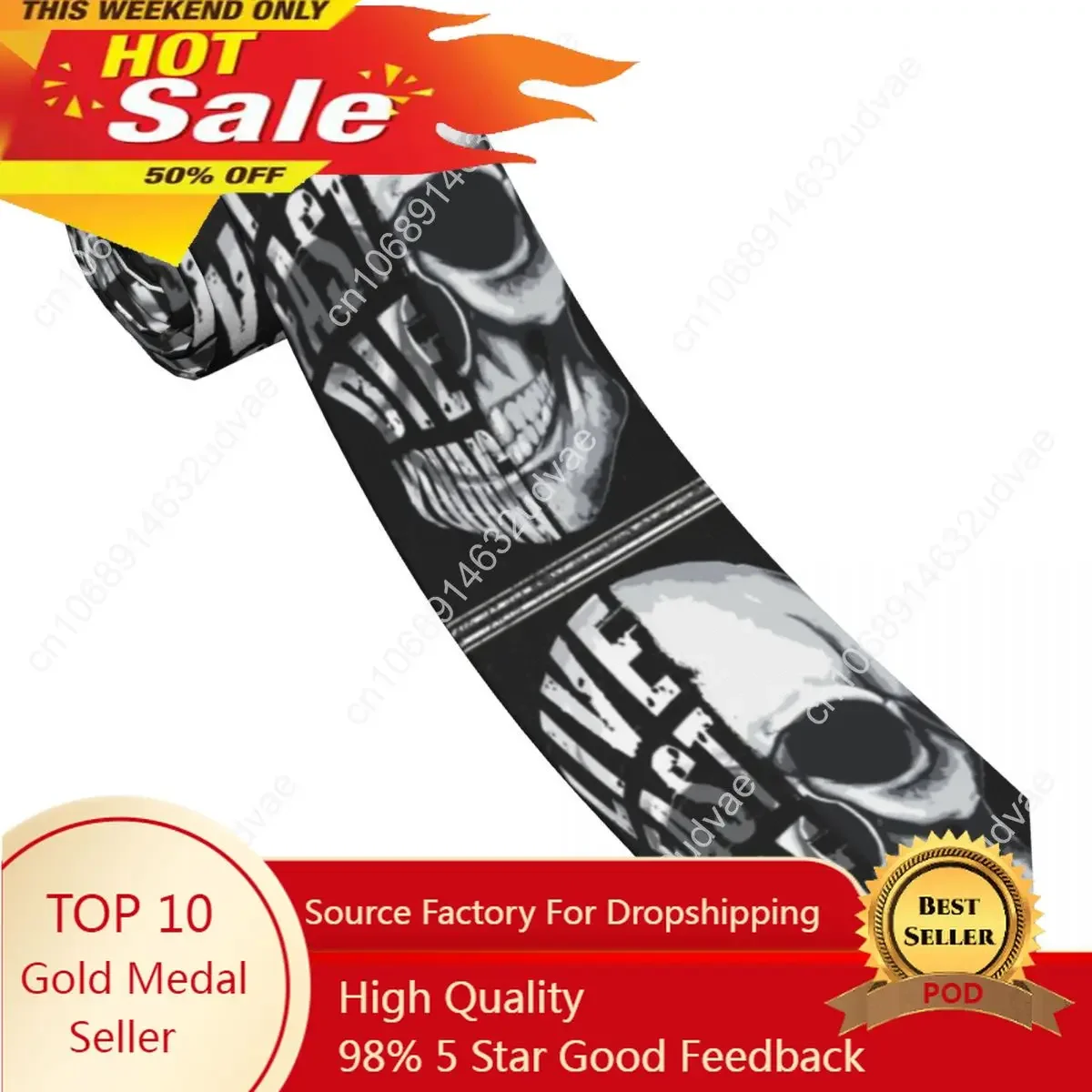 

Tie For Men Formal Skinny Neckties Classic Men's Skull With Live Fast Die Young Wedding Tie Gentleman Narrow