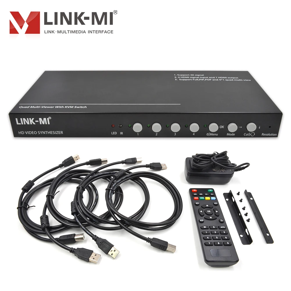 LINK-MI 4x1 HDMI 멀티 뷰어 KVM 스위치 지원 4K @ 60Hz USB, 오디오, 4 IN 1 OUT 원활한 스위처