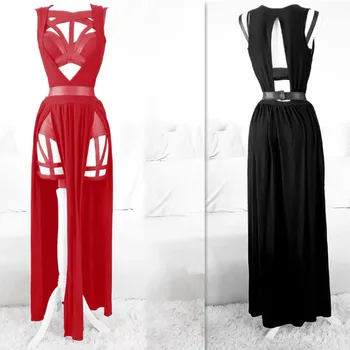 New Sexy Summer Suit Women Sleeveless Gothic Vintage Black Corset Crop Top + Bandage Underpants Mesh Split Skirt 3pcs Sets 1