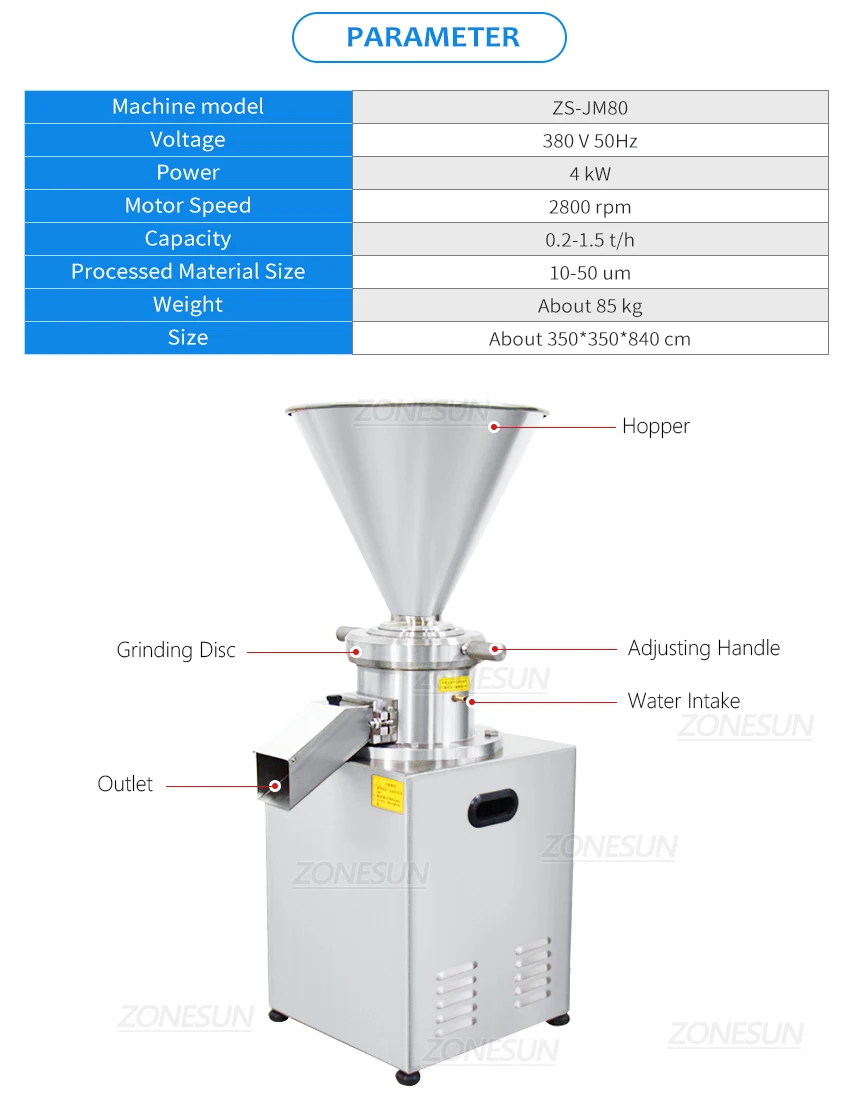 Rectificadora coloidal de pasta ZONESUN ZS-JM80 