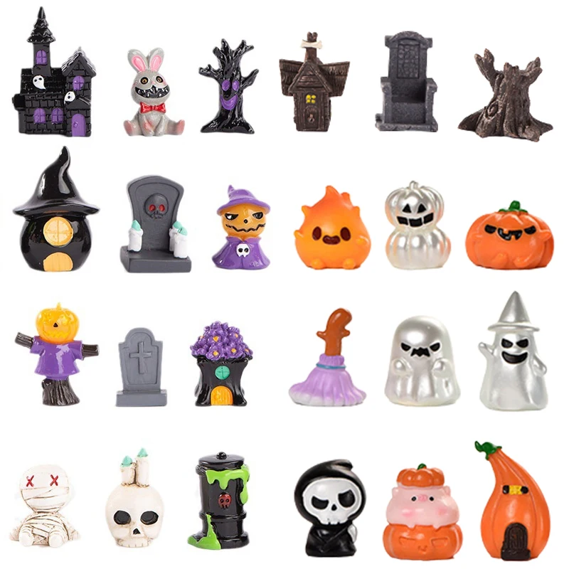 

Cute Halloween Micro Landscape Miniature Figurines Resin Craft Mini Fairy Garden Ornaments Cute Pumpkin Ghost Vampire Decoration