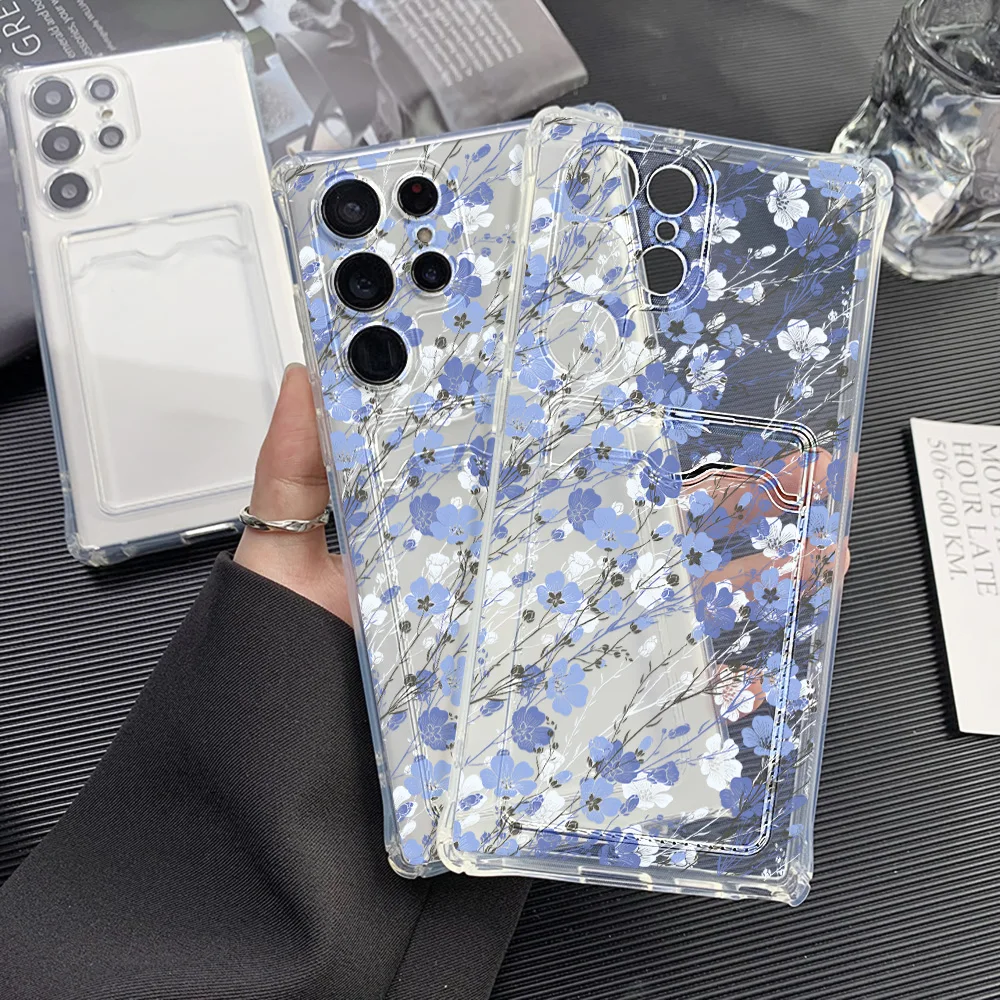 Floral Soft TPU Card Holder Phone Case