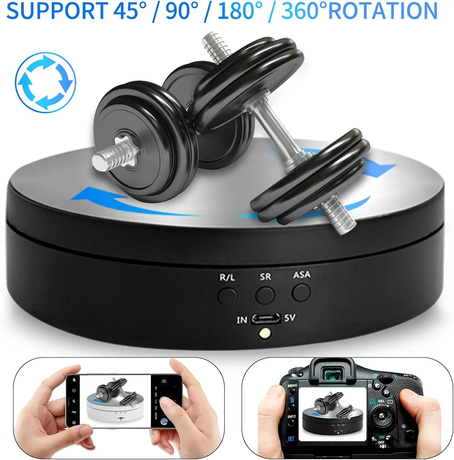 Rotating Display Stand, 360 Degree Motorized Turntable Display Stand for Photography Products and Shows, with USB Power Cable,