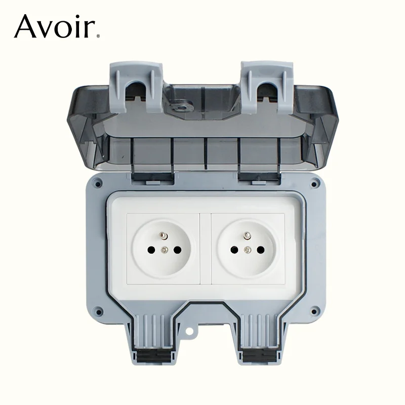 Avoir IP66 Waterproof Dustproof Power Socket 146 Type Dual French Standard Plugs Outdoor Electrical Outlet With Usb Charger Port