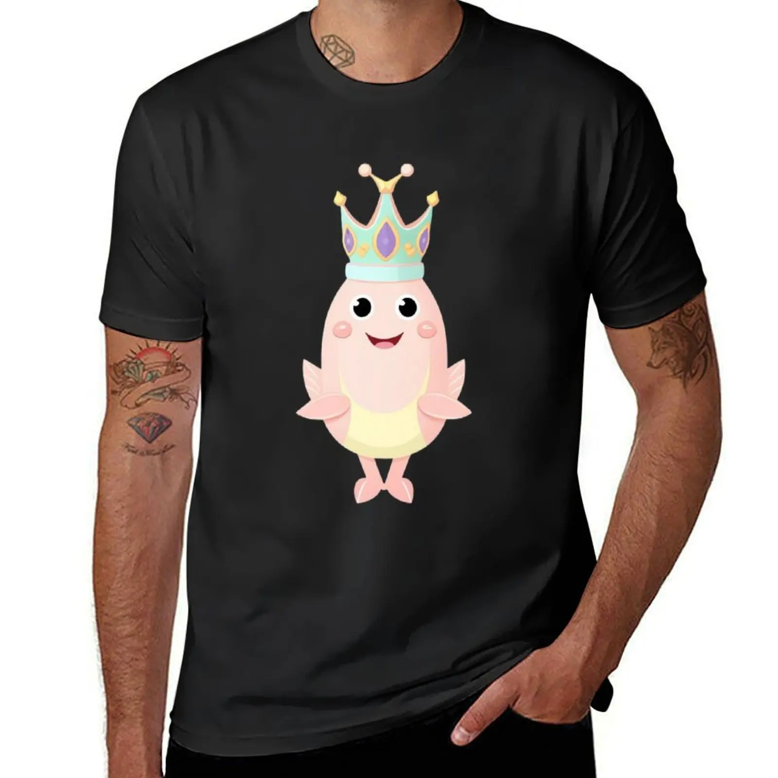 

Cute funny fish queen cartoon kids teens fashion T-shirt sports fans aesthetic clothes mens white t shirts