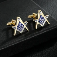 Blue Masonic Mason Compasses Crystal Cufflinks Freemason Tie Clip For Men Suit Shirt Jewelry 4