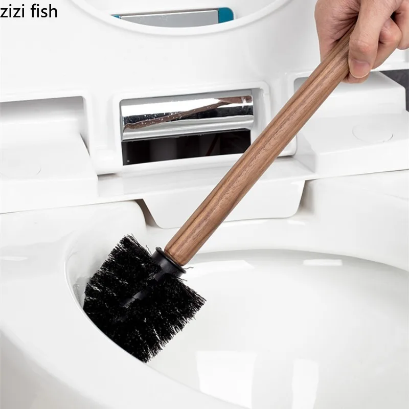 Bathroom Toilet Brush Set Wood Brushes Ceramic Base Wall Mounted No Punch Cleaning Brush Holders Bathroom Accessories