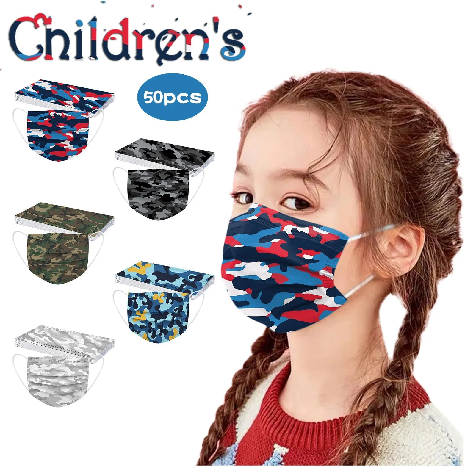 

50pcs Children'S Mask Print Disposable Face Mask 3ply Ear Loop Mouth Covers Mascarilla Infantil Masque Mascara Fashion Mask