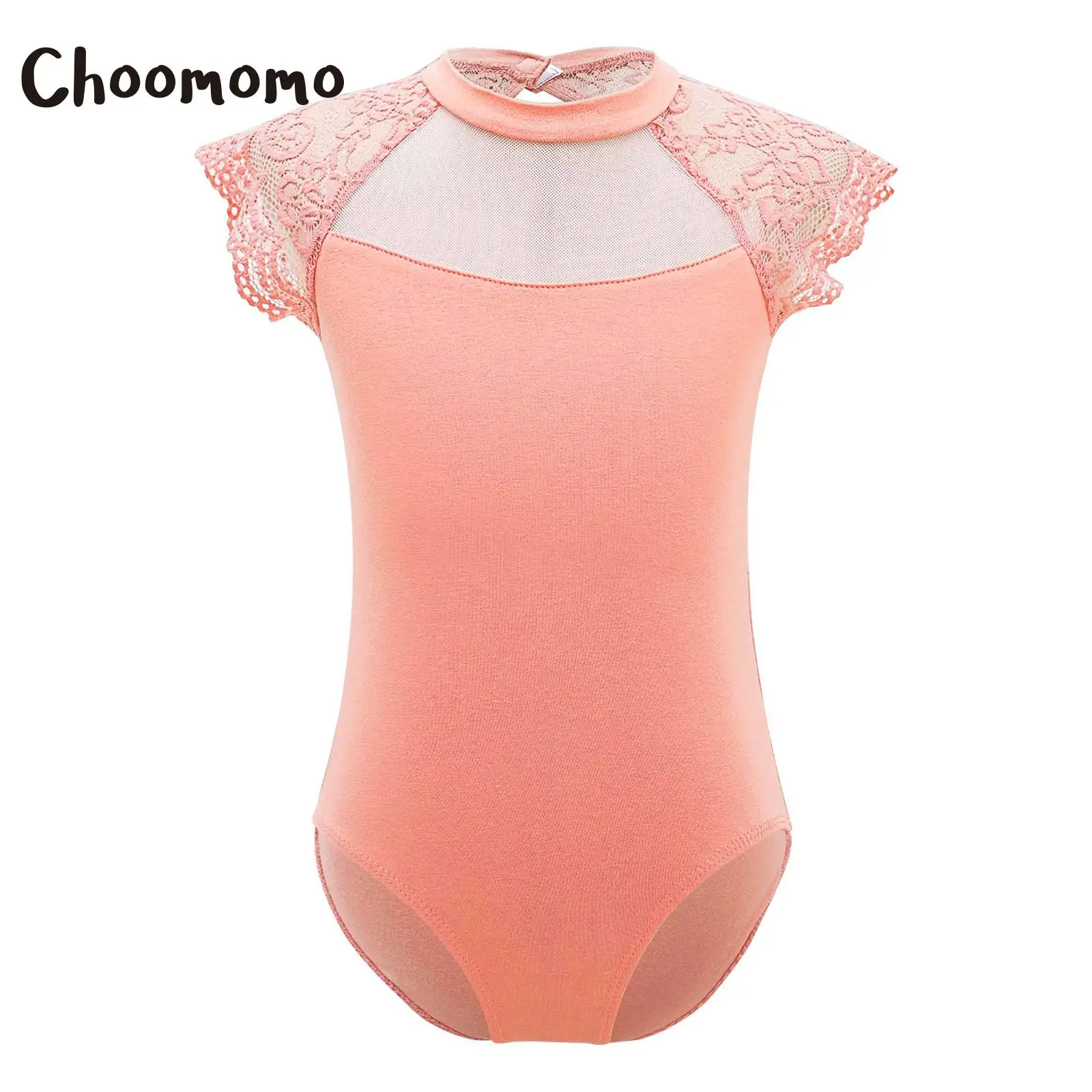 Choomomo Kids Girls 120-170 Sleeveless Lace Shoulder Dance Leotards Oval Shaped Hollow Back Training Cotton Soft Swim Jumpsuits