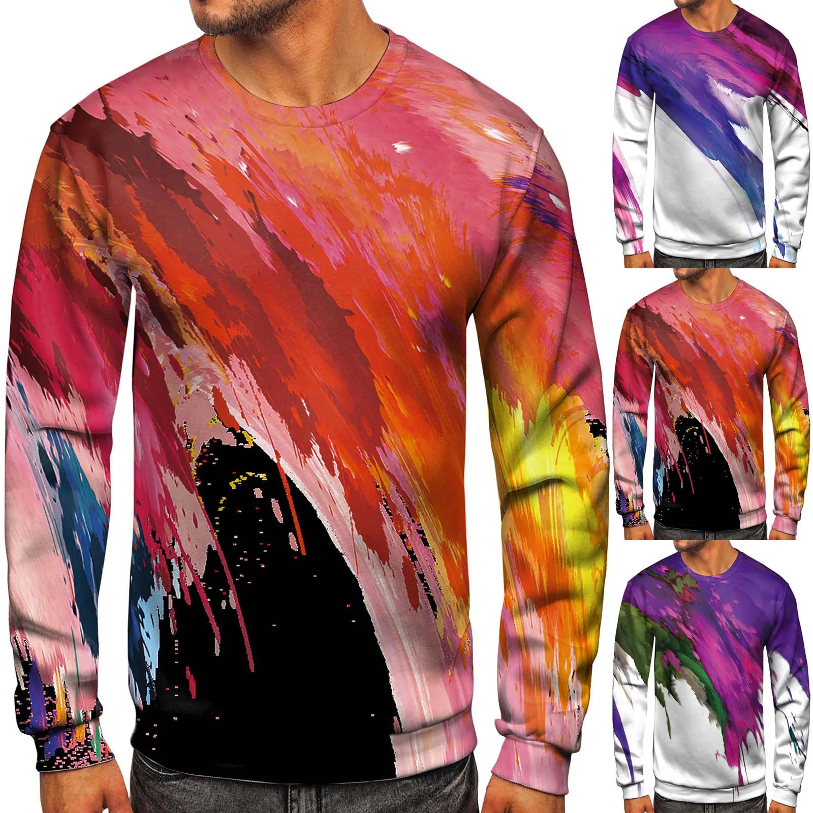 

O Neck 3D Printed Color Art Graffiti Street Fashion 3D Harajuku Print Men's And Women's Long Sleeve Pullover Sweatshirt Blouse