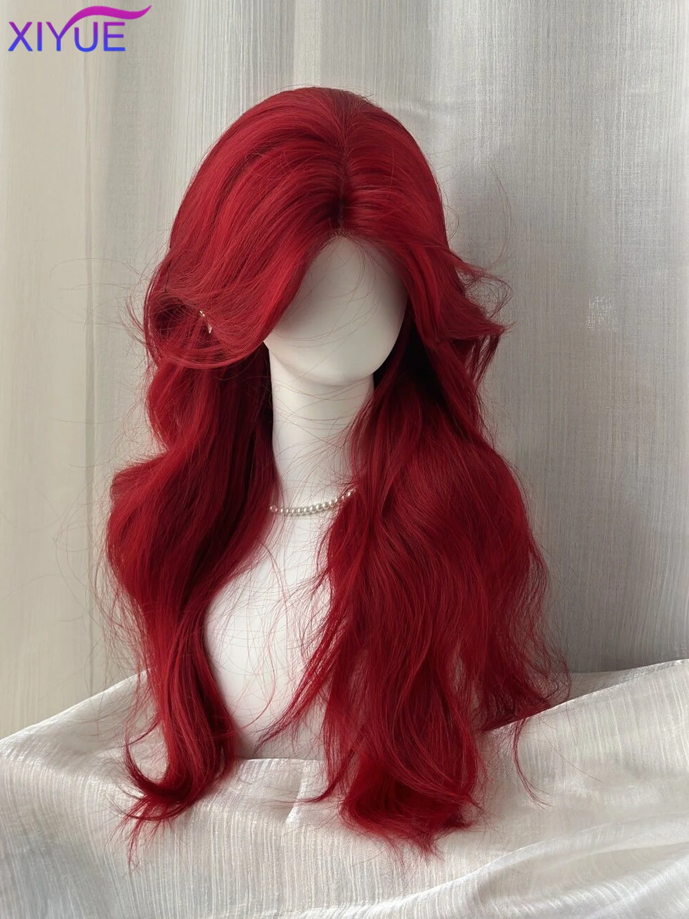 Fashion wine red Wave synthetic wig Long body wave red natural wig middle part of Cosplay Halloween smooth fiber wig for women