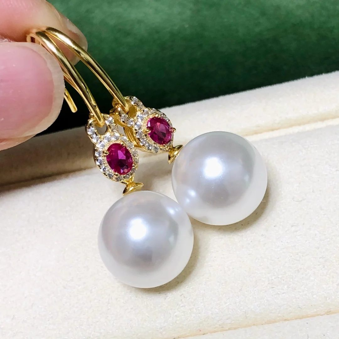 

JY Pure 925 Sterling Silver Round 10-11mm Fresh Water White Pearls Studs Earrings Women Fine Pearl Earrings Clasps