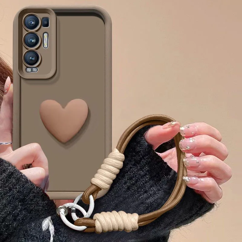 Love Heart 3D Wrist Strap Phone Case with Bumper Cover