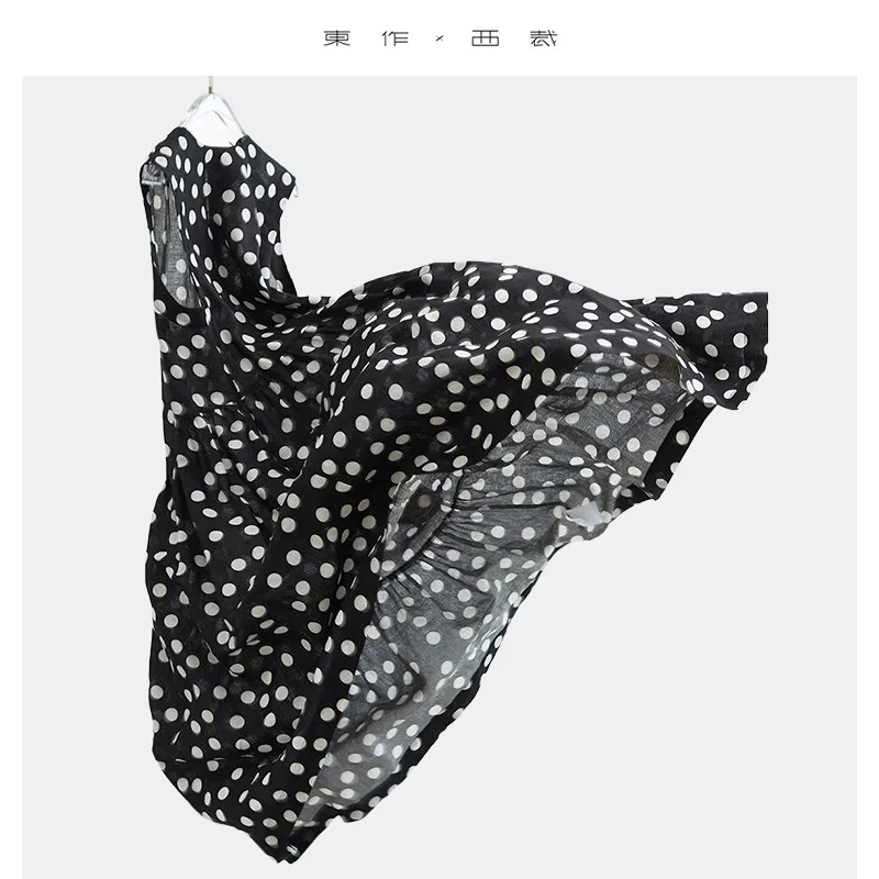100% Linen Sleeveless Polka Dot Dress, Loose-Fitting and Slimming Long Dress 1