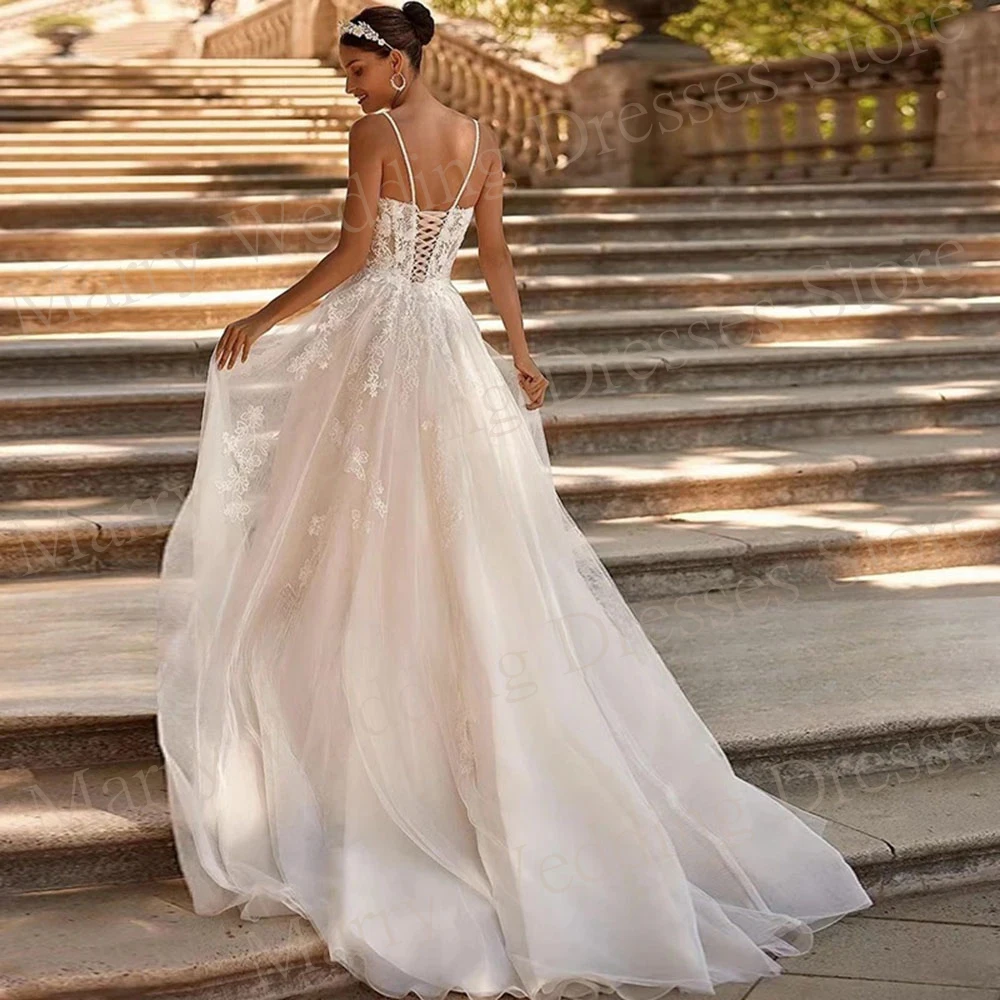 2024 Charming A-Line Women's Wedding Dresses Elegant Lace Flower Printing Square Collar Bride Gowns Robes De Mariée Customized 2