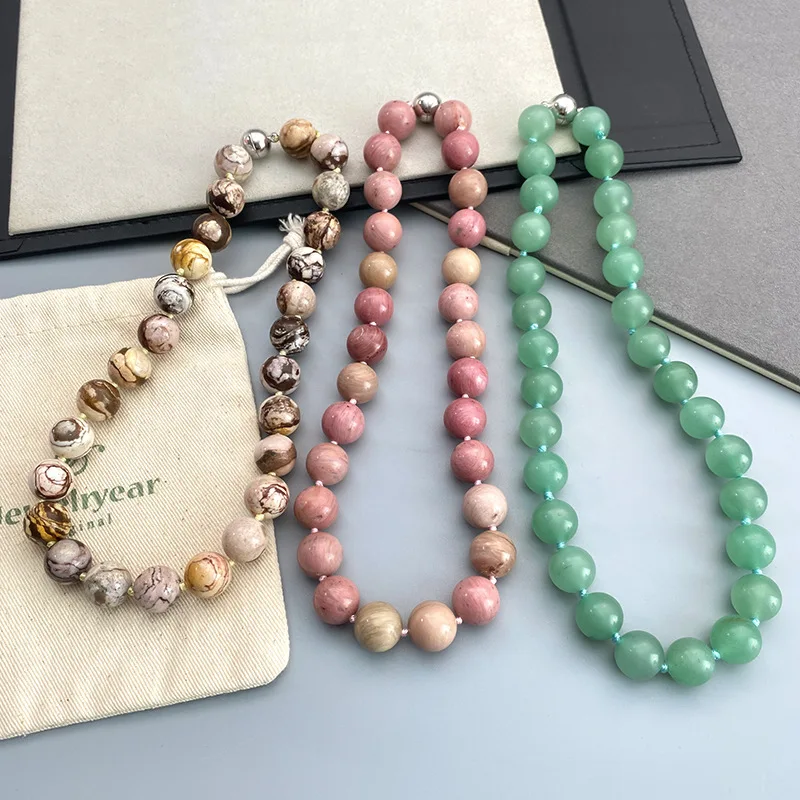 Instagram Blogger's Unique Agate Handcrafted Knotted Necklace, Retro Niche Collarbone Chain, Natural Stone Beads Strand Chain