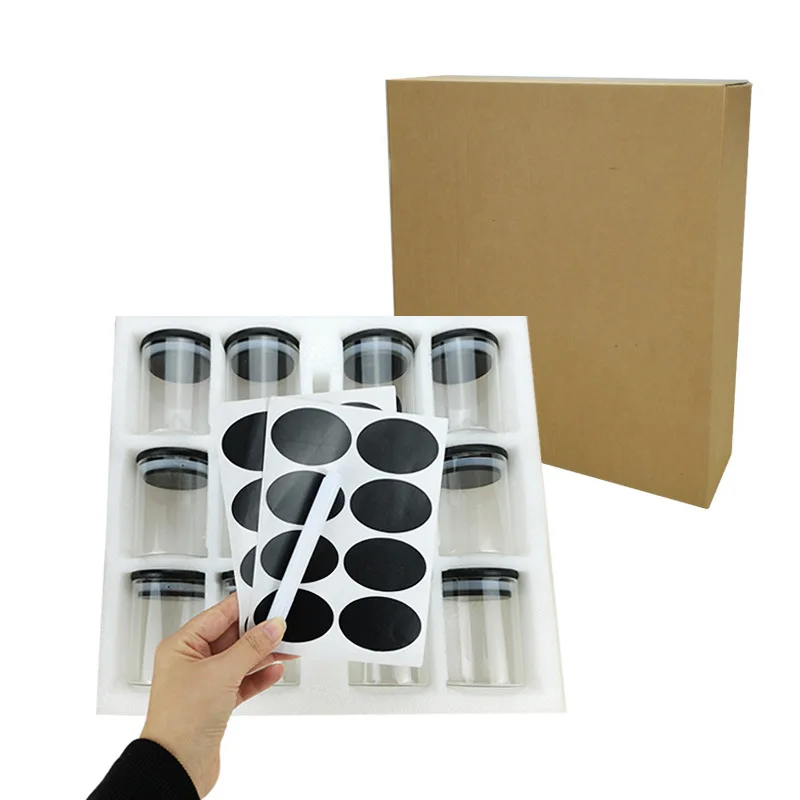 Round Glass Storage Jars, Black Bamboo Cover, Sealed Glass Bottle, Kitchen Seasoning Tank, 175ml, 12 Units 2
