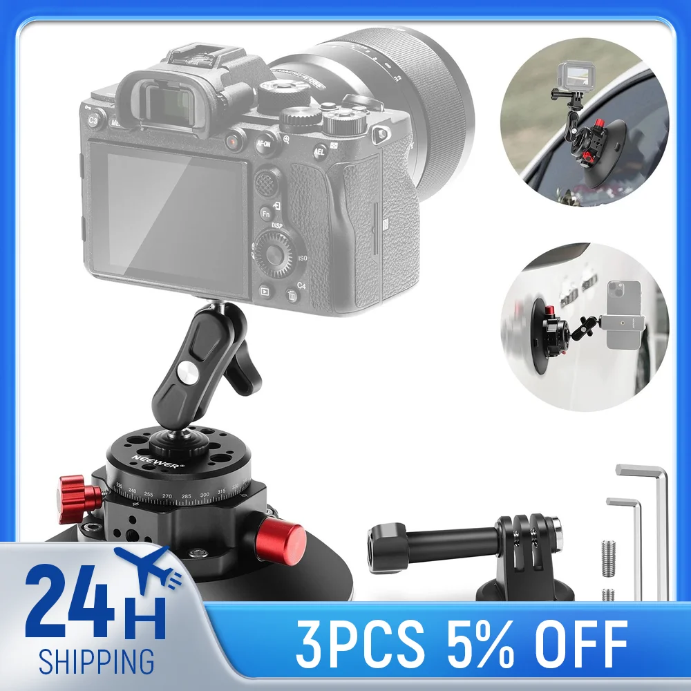 Neer 6 "הר יניקה מצלמה עם כדור ראש קסם מכונת מתכת זרוע קסם מצלמה/טלפון, משאבת אוויר כוס ואקום על מכונית