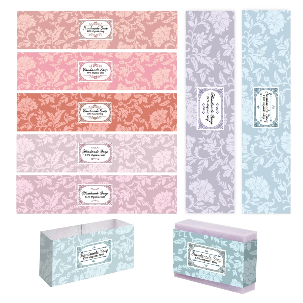 90pc Handmade Wrap Label Tape 9 Styles Flower Soap Paper Wrapper