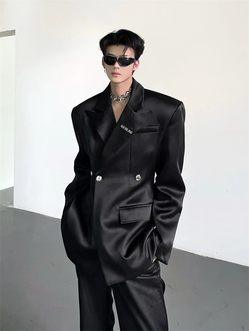2024 Men's Solid Color Suit Loose Oversized Korean Style Slim Fit Single Button Formal Business Coat Suit Designer Clothing 5