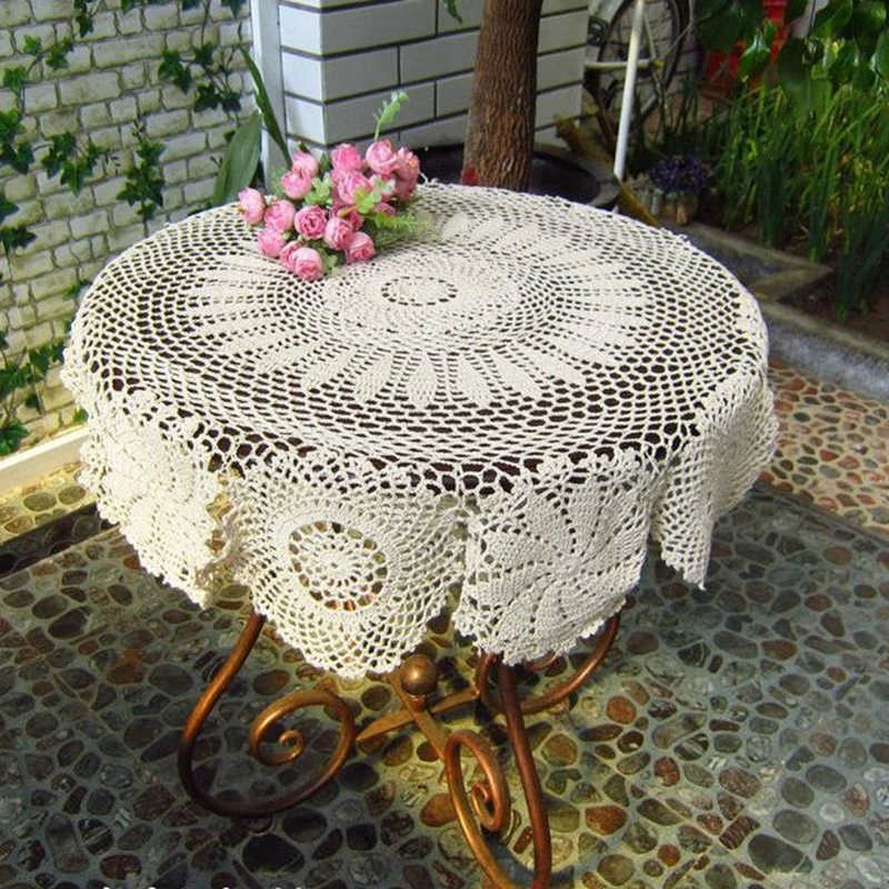 Tovaglia Rotonda In Pizzo All'Uncinetto Fatta A Mano – 100% Cotone, Bianco, 90 Cm (36 Pollici), Stile Vintage