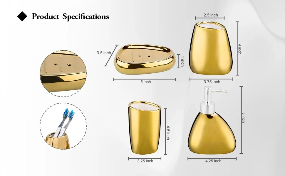 Gold Tone Ceramic Bath Set - Image 9
