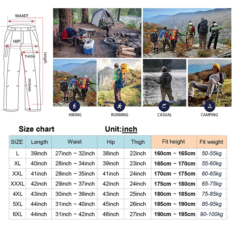 TRVLWEGO Mens Hiking Convertible Pants Waterproof Lightweight Quick Dry Zip Off Fishing Travel Safari Outdoor Cargo Work Trouser