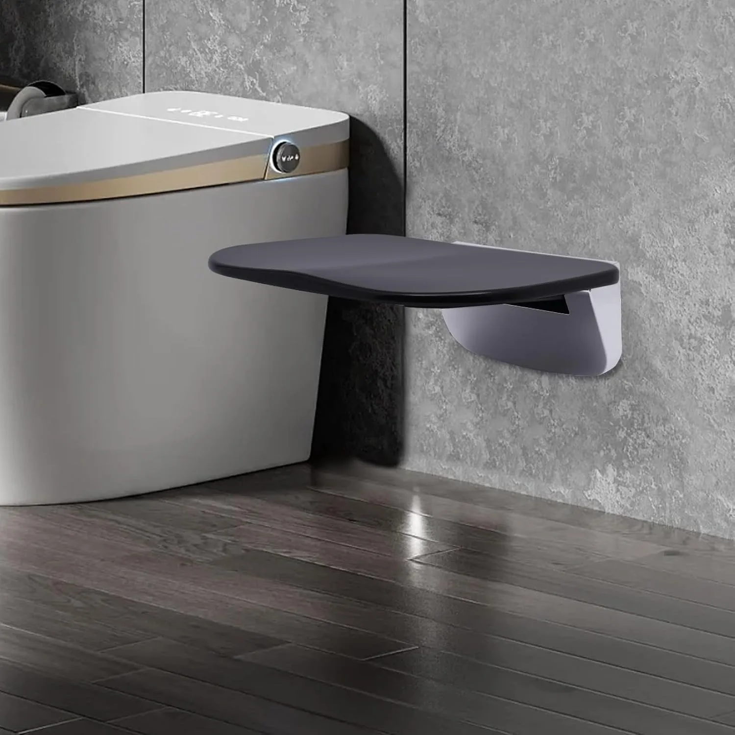 90° Foldable Wall-Mounted Seat,Shower Seat Bathroom Shower Stool for Shower Room,Corridors,Delivery Rooms, Max Load 440lb, Black 4