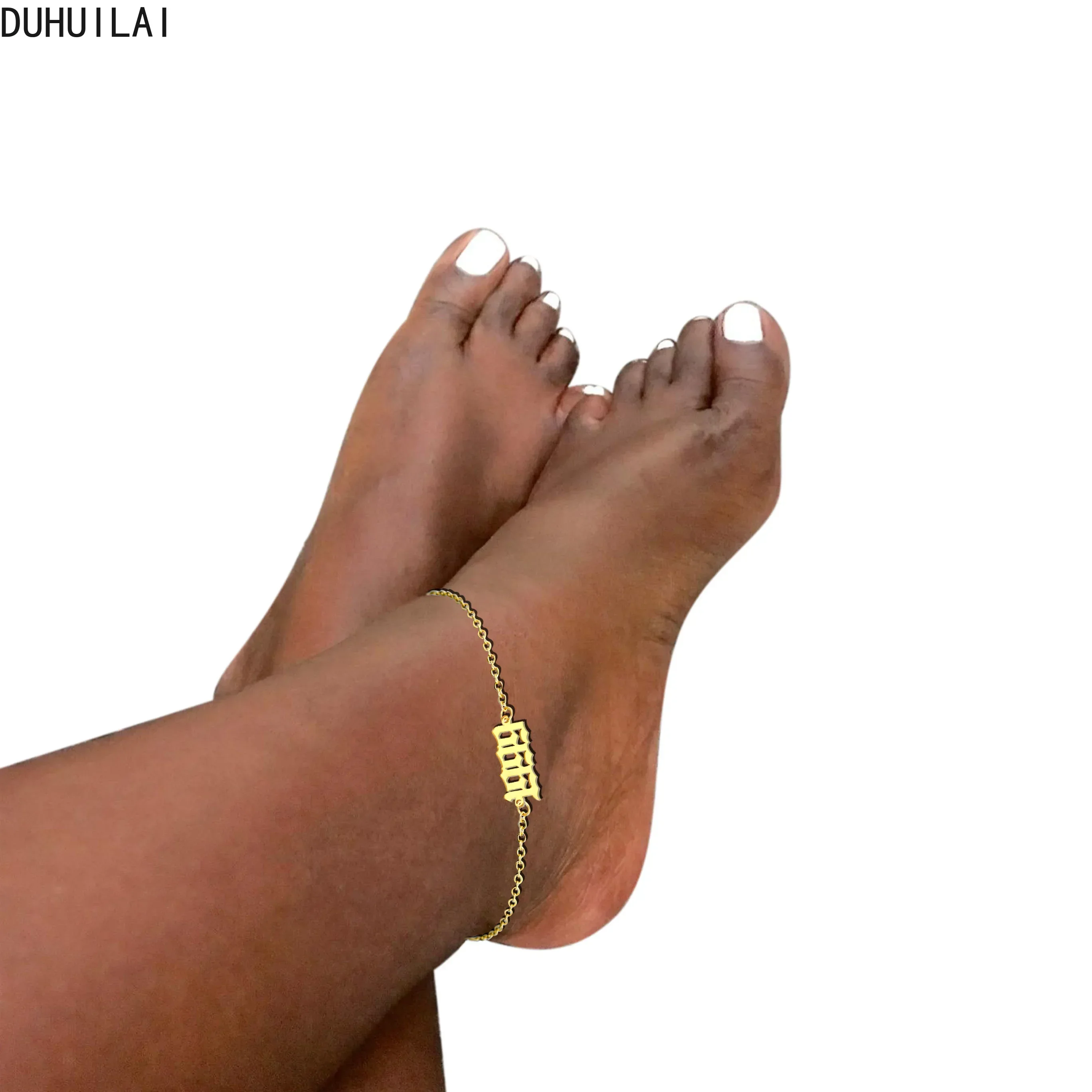 

Custom Old English Personalized Ladies Stainless Steel 1970-2023 Vintage Anklet Bracelet 1999 Anniversary Gift