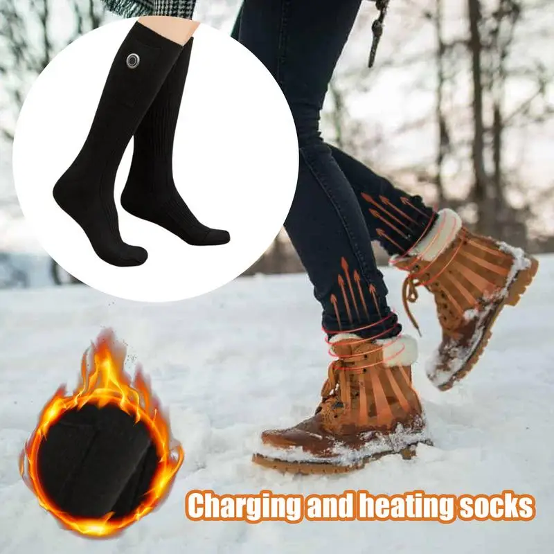 Heated Socks Soft Cotton Heated Ski Socks 3 Heat Settings Washable Winter Foot Warmers for Feet Outdoors Work Fishing Hunting