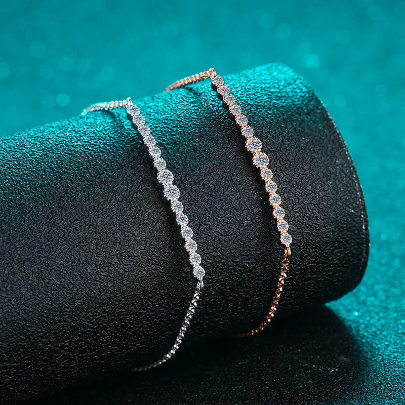 0.24ct Iced Moissanite Diamond Smile Charm Bracelet 925 Sterling Silver Fine Jewelry Champagne Gold Tennis Bracelets Pass Tester