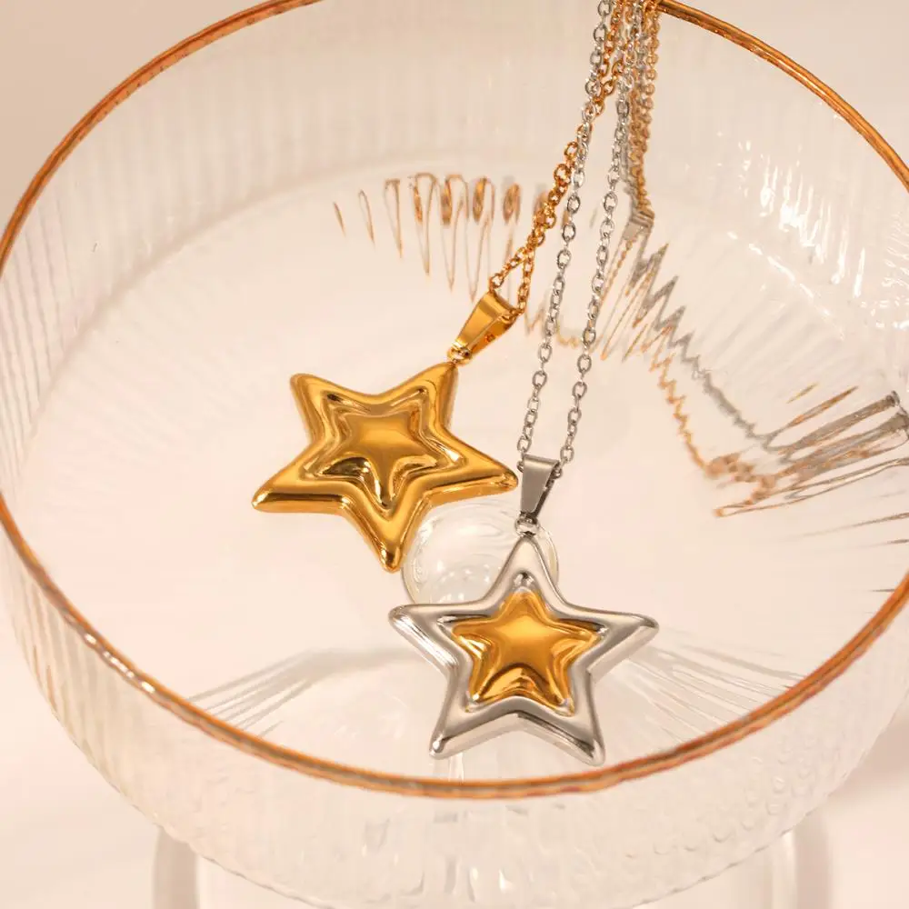 Huang Chao Mode Y2K Edelstahl Stern Anhänger Halskette 18k vergoldet Titan Stahl Damen Schmuck Geschenk – Detail 6