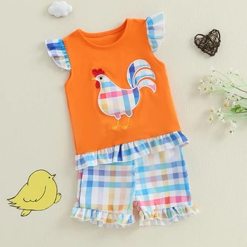 Adorable Baby Girls Summer Outfit Floral Print Bunny Patch Flutter Sleeves Top and Ruffled Shorts Set Stylish 2 Piece Clothing 4