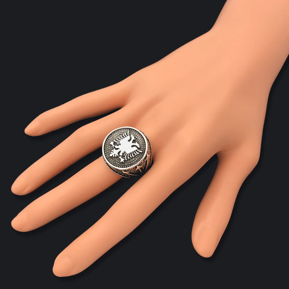 WANGAIYAO Albania Flag Logo Double Headed Eagle Ring Men's Antique  Vintage Ring 6