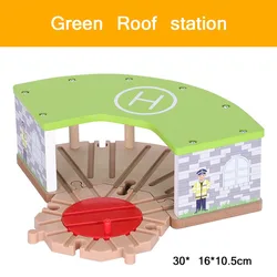 Wooden Train Track Accessories: Double Platform Gas Station & Airplane Airport Educational DIY Toy Set for Children (Lemon yellow)