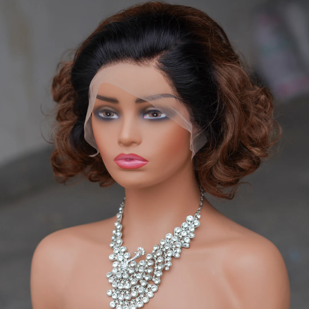 Brazilian Short Loose Wave 13x4 HD Transparent Lace Front Human Hair Wig 13x4 Lace Frontal Bob Wigs For Women 250 Density