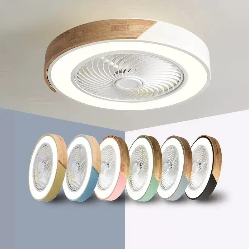 Round ultra-thin LED light 6-speed living room bladed silent smart APP remote control roof invisible fan light chandelier