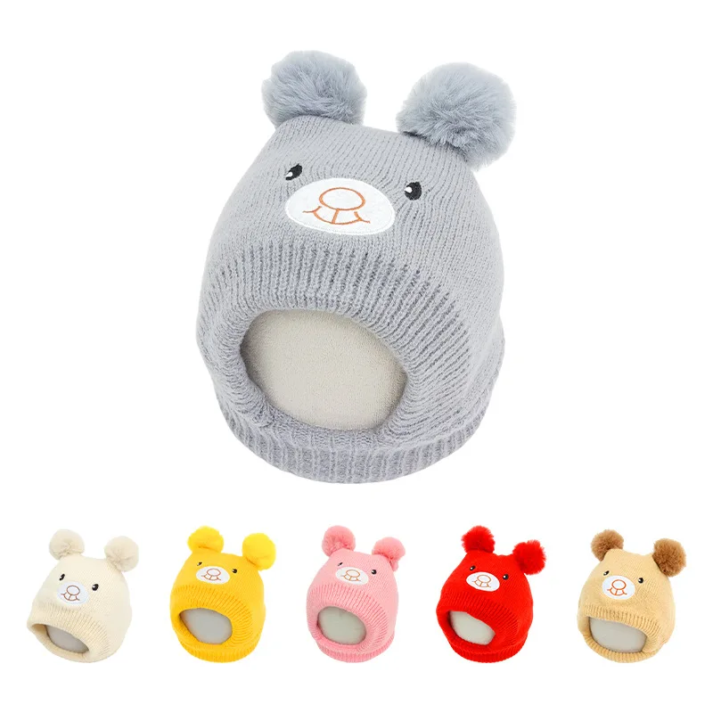 

Baby Winter Hats Cute Bear Pompom Boys Girls Deer Plush Knitted Hat 0-4 Years Old Kids Warm Ear Protection Beanies Bonnets