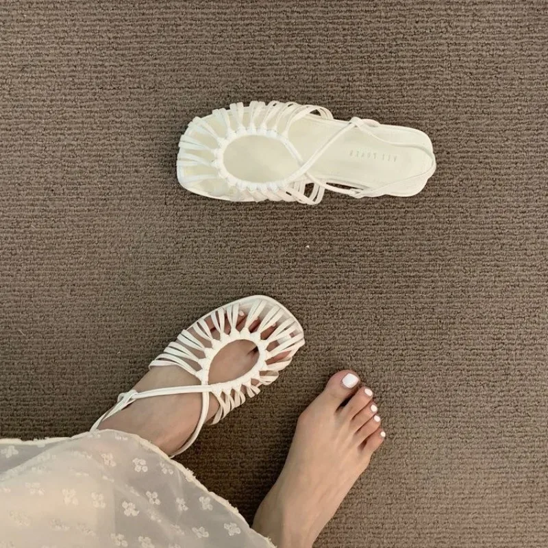 Shoes for Women Slip-on Women's Sandals Fashion Daily Sandals Square Toe Shoes Female Slingback Flats Solid Flat Low Heels