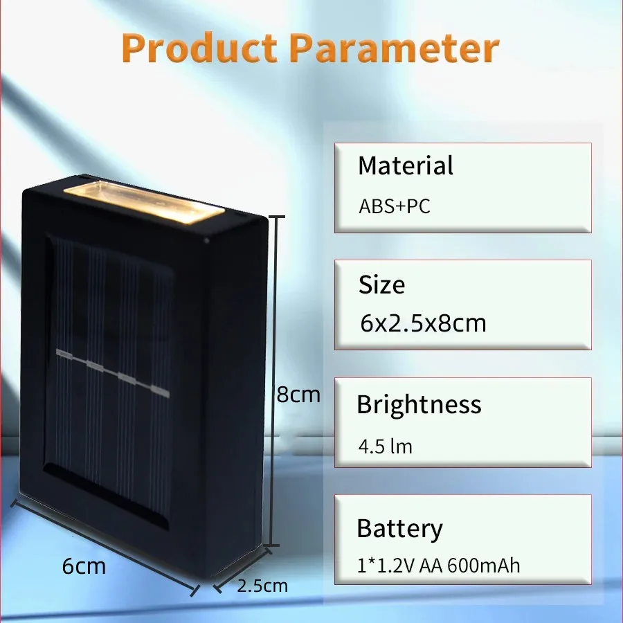 LED Solar Light Outdoor Waterproof Solar Wall Lamp Up and Down Lighting Garden Stairs Fence Decoration Sunlight Powered Lamp 6