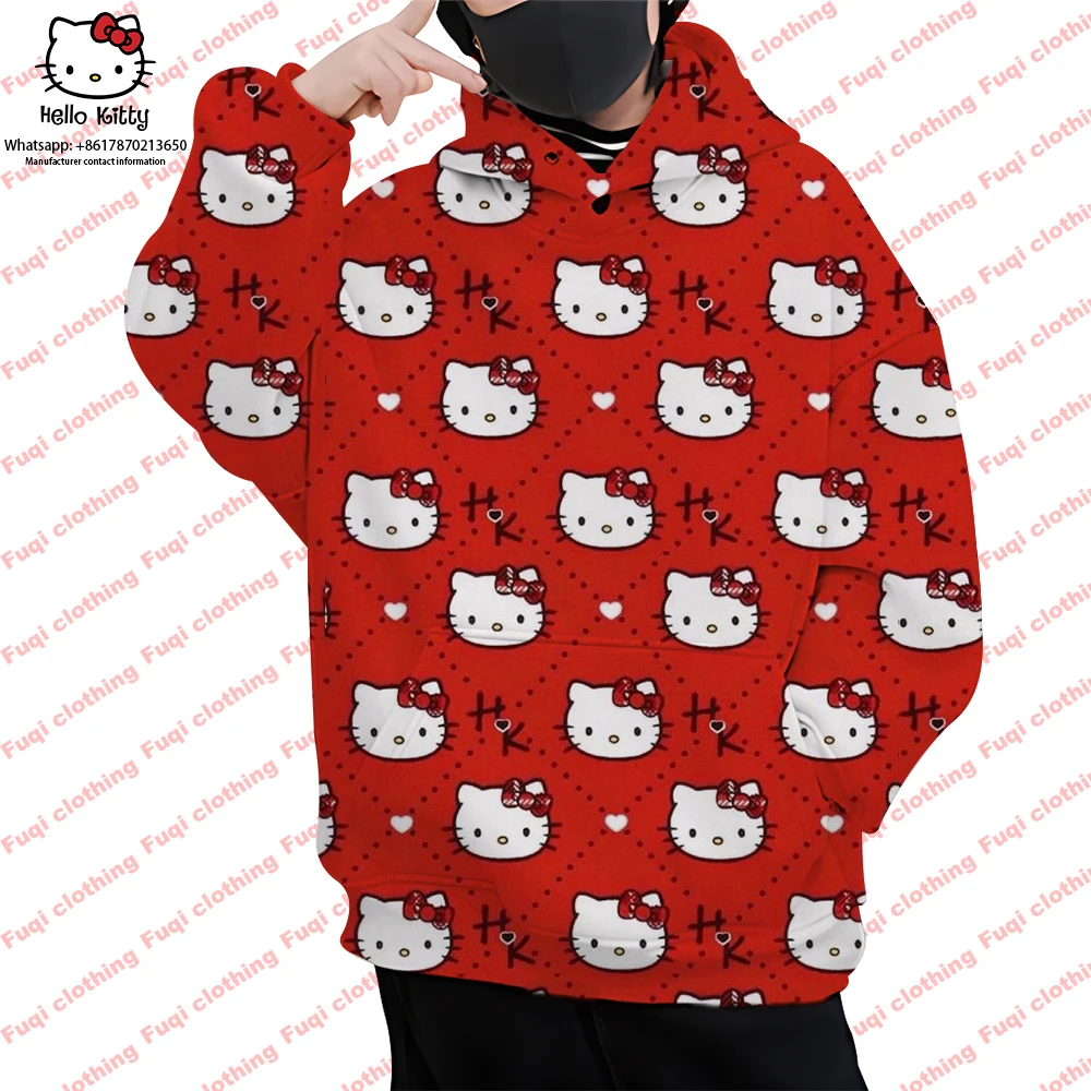 

Hello Kitty long sleeve sweatshirt cute female cartoon 3D print parent-child wear loose and versatile boutique clothing