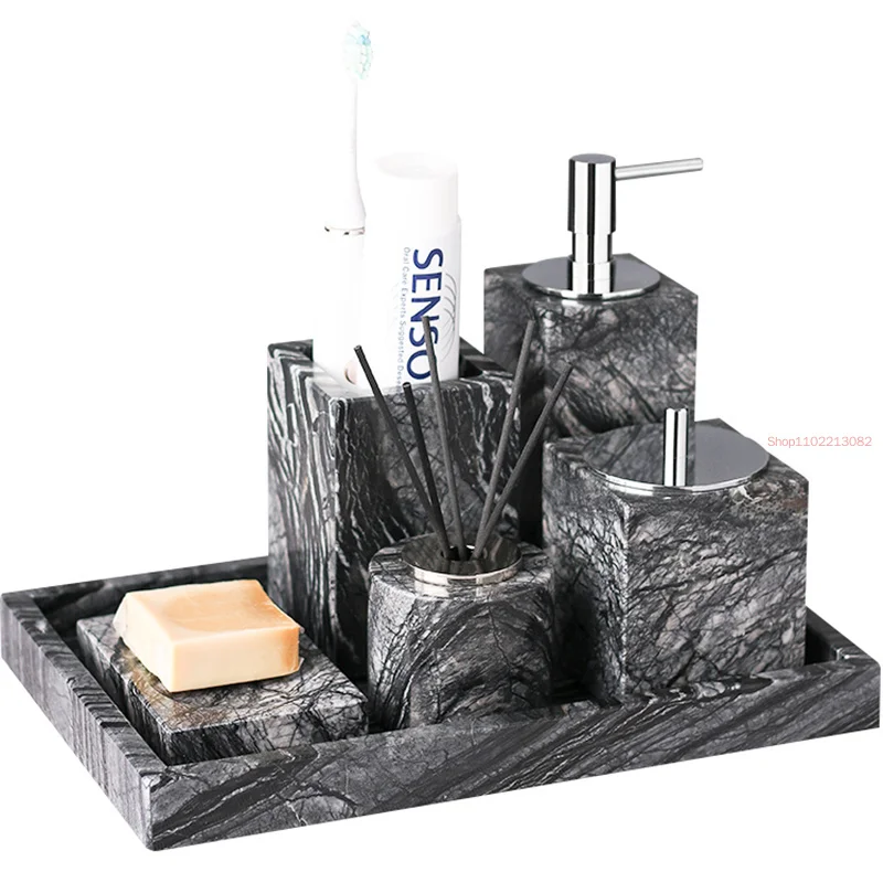 

Bathroom Set Marble Liquid Soap Dispenser Toothbrush Holder Gargle Cup Tray Cotton Swab/Tissue Box Sell Separately Nordic Style