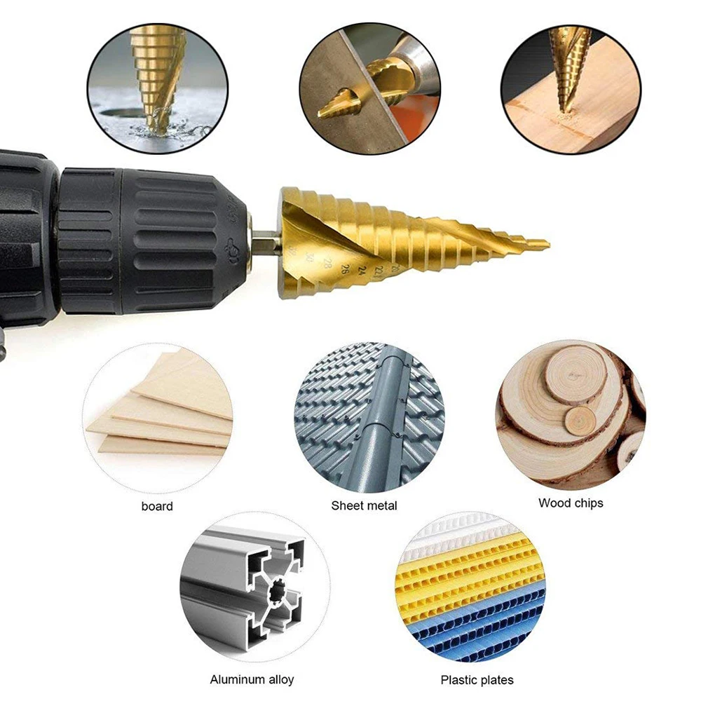 Punta A Gradini HSS Con Rivestimento Titanio - 3-13mm - Codolo Esagonale 1/4" - Per Legno, Plastica, Metallo - Foto 8