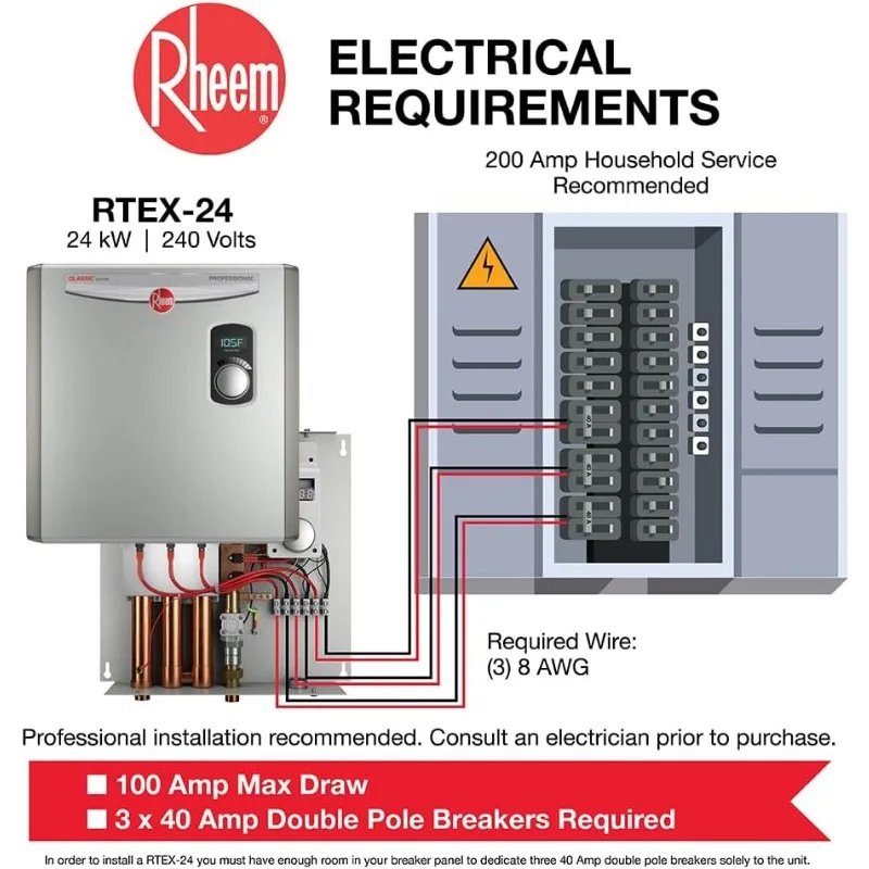 Rheem RTEX-24 24kW 240V Electric Tankless Water Heater, Gray