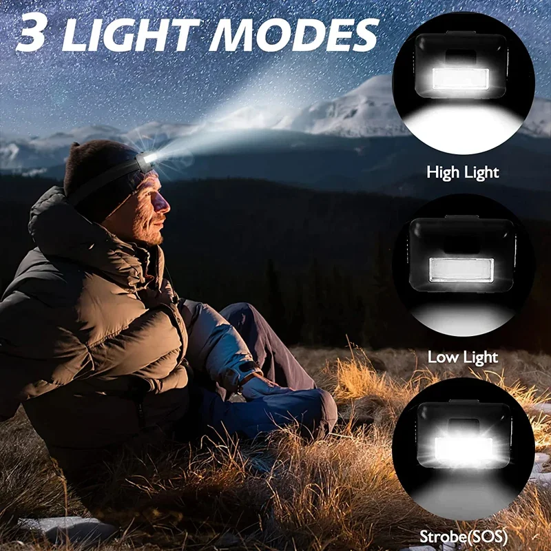 Head Flashlight COB Headlamp LED Headlamp Flashlight Cob Head Light Bright Head Lamp Waterproof with 3 Modes Batteries for Adults Kids Outdoor Camping