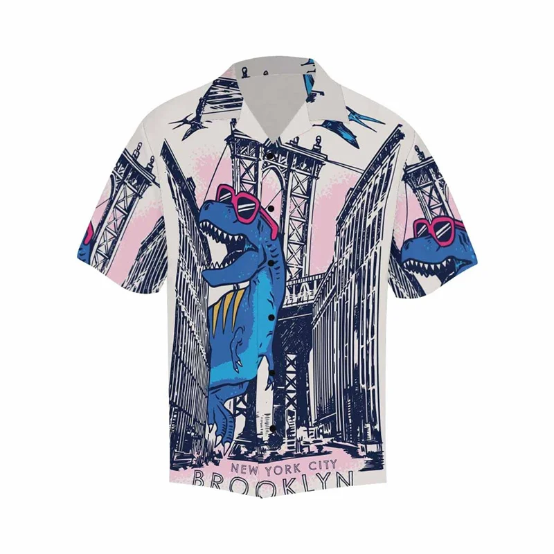 

Kawaii Dinosaur Kids Shirts for Men Clothing 3D Print Hawaiian Vacation Shirt Short Sleeve y2k Tops Vintage Clothes Lapel Blouse